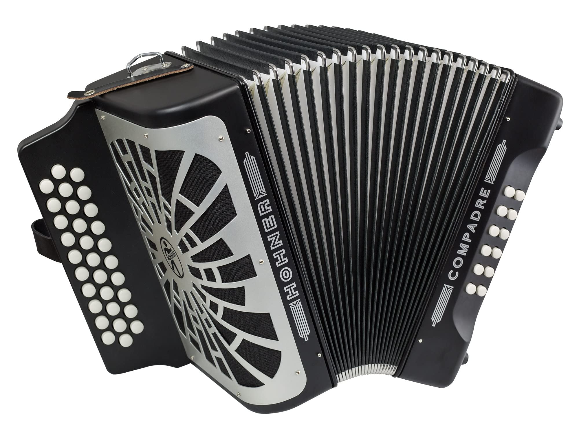 Hohner Compadre FBbEb 3-Row Diatonic Accordion - Black Bundle with Gig Bag, Hard Case, Adjustable Straps, and Austin Bazaar Polishing Cloth