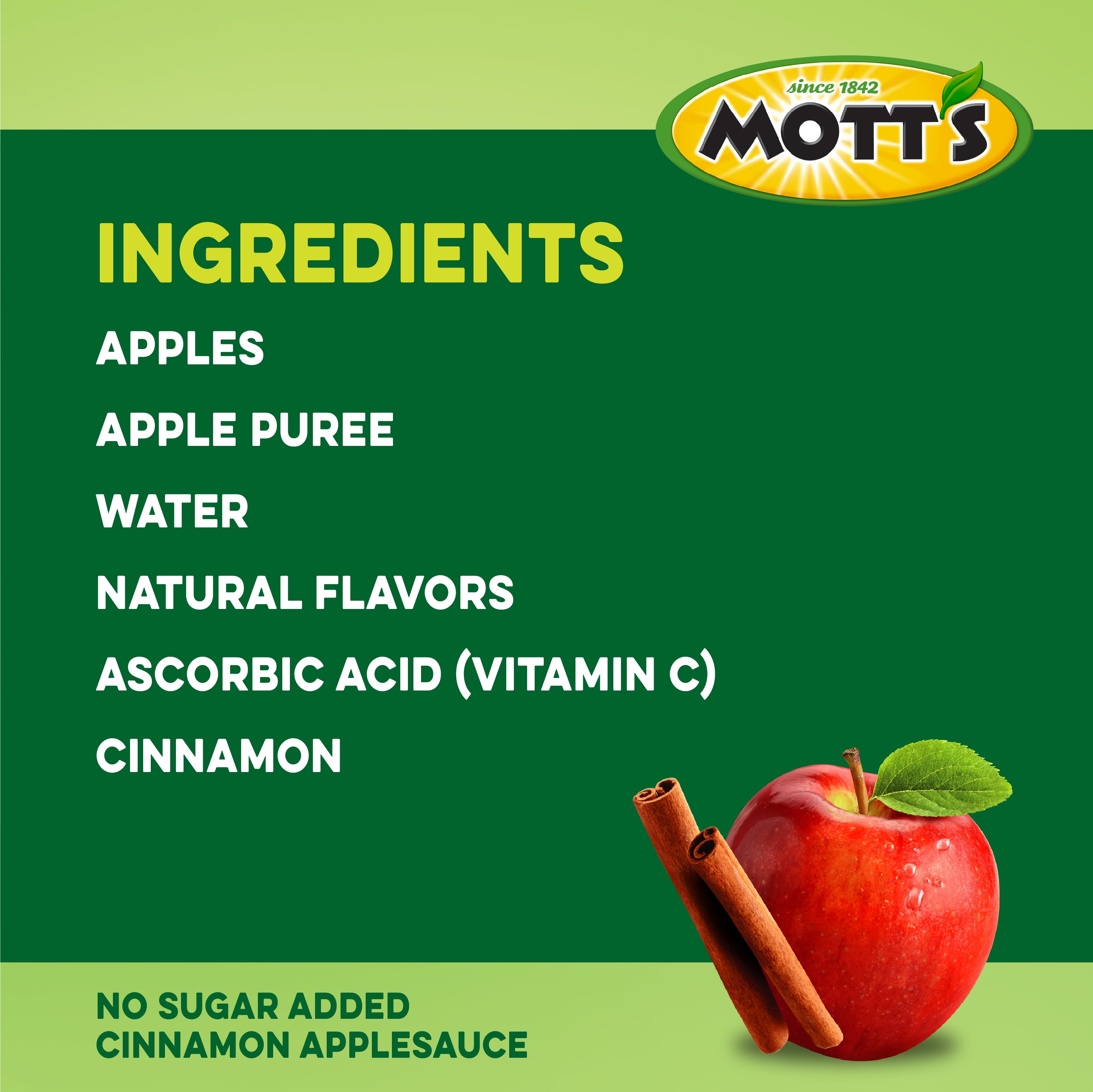 Mott's No Sugar Added Cinnamon Applesauce, 3.2 oz, 48 Count Clear Pouches (4 Packs of 12)