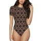 thumbnail image 1 of Fotbe Brown Gold Grid Body de Mujer con Cuello Redondo y Mangas Cortas, Sin Mangas Ajustado, Suave, Cómodo y Básico-Medium, 1 of 7