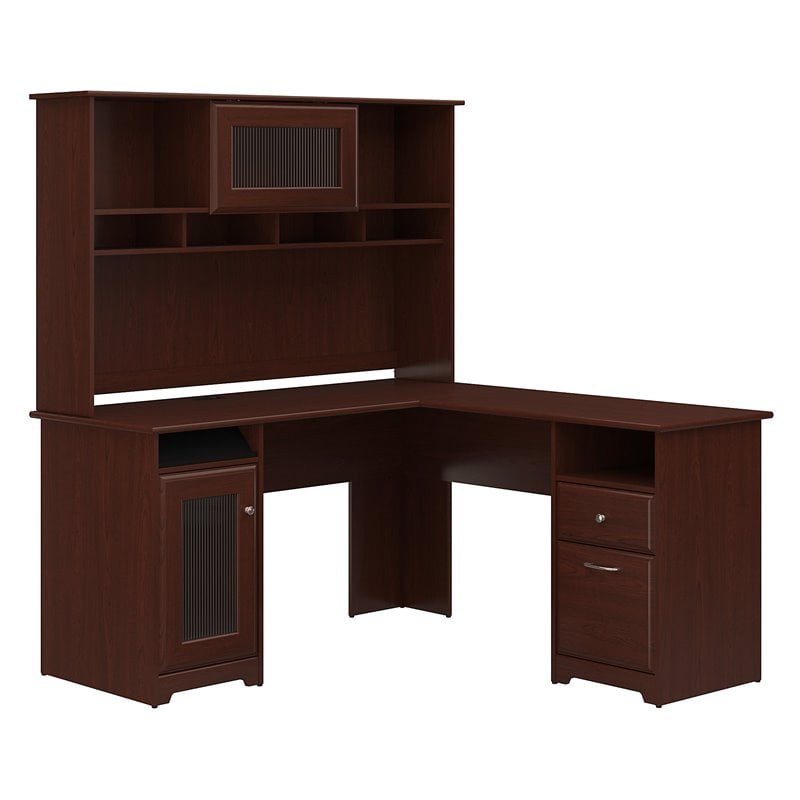 Bush Cabot 60 L Shape Computer Desk With Hutch In Harvest Cherry