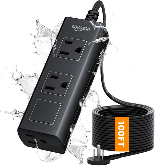 Covozon Extension Cord Outdoor, 100 FT Extension Cord, Outdoor Power Strip Weatherproof, Waterproof Surge Protector, 1625W Overload Protection for Kitchen Patio Christmas