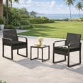 thumbnail image 6 of Aiho 3 Pieces Outdoor Bistro Set with Glass Table, Patio Rattan Furniture Set with Soft Cushions for Balcony, Backyard, Garden, Pool, Black, 6 of 6
