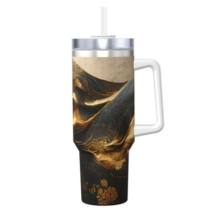 

Uemuo Luxurious Gold Flow Print 40oz Ice Bully With Handle And Straw Stainless Steel Vacuum Insulated Cup And 2 In 1 Straw Lid Insulated Travel Tumbler