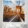 thumbnail image 1 of United States Tapestry, Early Morning on Famous Brooklyn Bridge NYC Architecture, Fabric Wall Hanging Decor for Bedroom Living Room Dorm, 5 Sizes, Pale Brown Pale Blue, by Ambesonne, 1 of 1