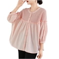 thumbnail image 5 of mihongmao Corset Tops for Women Lantern Sleeve Patchwork Knitted Doll Shirt Sweet Wood Ear Loose Linen Women's Shirt,Womens Tops Clearance under $5 Pink M, 5 of 9