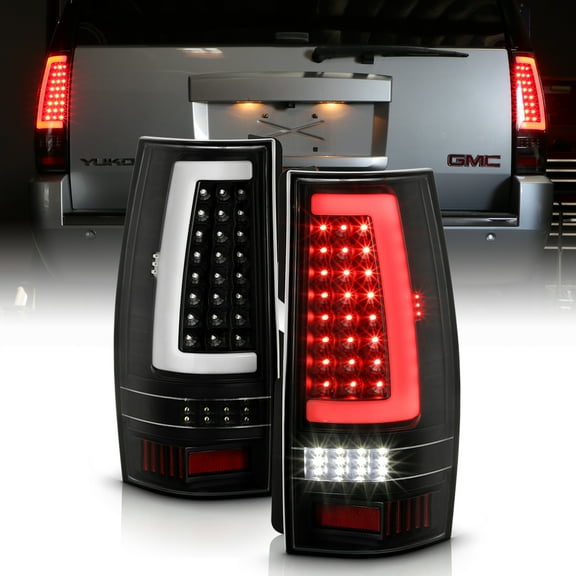 2007-2014 Chevy Suburban Tahoe GMC Yukon Black Full LED Tube Tail Lights Lamps