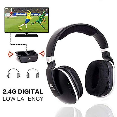 Artiste Wireless Stereo TV Hearing Aid Headphones Headset with 2.4GHz RF Transmitter 100ft Wireless Range - Black - DPH380