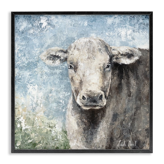 Stupell Industries Rustic Lodge Abstract Dappled Cow Portrait Black Framed Giclee Art, 12 x 12, by Leah Noel Art