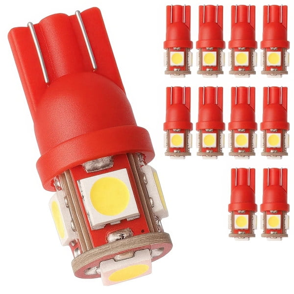 10-Pack - T10 W5W Röda diodlampor - Bil LED-ljus Röd | Bodega Aurrera ...