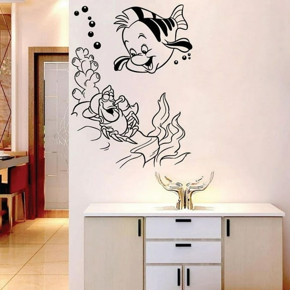 Ariel Disney Princess The Little Mermaid Cute Best Friends Flaunder Sebastian And Ariel Little Mermaid Vinyl Wall Art Sticker Decal Home Room Baby Girls Teens Wall Décor Design Size (30x30 inch)