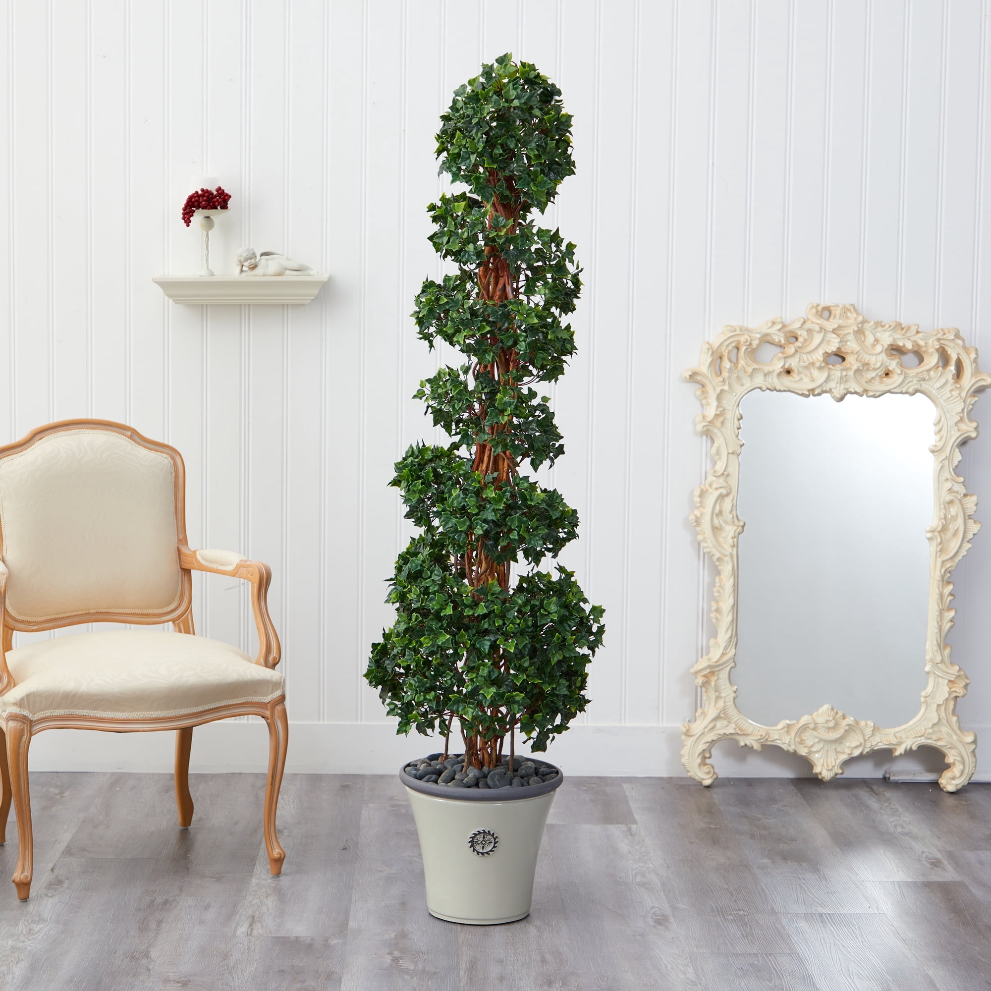 Nearly Natural 68in. English Ivy Topiary Spiral Artificial Tree in Decorative Planter UV Resistant (Indoor/Outdoor)