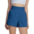 thumbnail image 3 of Satankud Women's High Waisted Running Shorts Mesh Liner Quick Dry Athletic Gym Track Workout Shorts Zip Pocket Blue Size M, 3 of 9