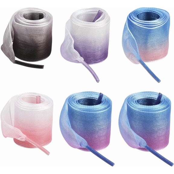 1 Box 5 Pairs 5 Colors Colorful Shoe Laces Wide Lace Shoe Strings Gradient Flat Organza Tulle Silk Soft Yarn Shoelaces Bulk