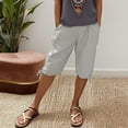 thumbnail image 2 of Bmisegm Women Shorts Casual Five Eighths Length Elastic Drawstring Casual Bottoms with Pockets Shorts for Women Light Gray S, 2 of 7
