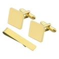 thumbnail image 1 of Juego de 3 Gemelos y Clip de Corbata para Hombres, Gemelos Cuadrados de Acero Inoxidable, Dorado, 1 of 7