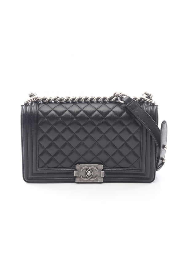 Pre-Owned Chanel Boy Shoulder Bag/Handbag, Caviar Leather (Grained Calfskin), Women's, Black,...