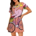 thumbnail image 1 of Fotbe Flamingo Riding a Bicycle Bata de Dormir para Mujer con Estampado, Camisón de Algodón de Manga Corta, Ropa de Dormir Casual, 1 of 6