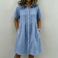 thumbnail image 2 of Womens Gingham Shirt Dress Collared Short Sleeve Relaxed Fit Casual Summer Dresses Comfy Everyday Midi Shirt Dresses Blue L, 2 of 5