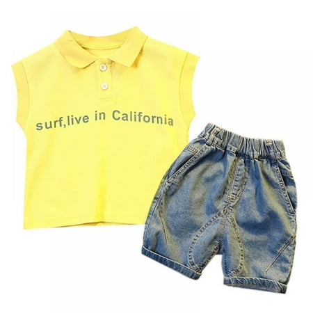 

Kids Baby Boy Sleeveless Tank Vest Top and Jeans Short Outfit Toddler Boys Suit 2 Pcs Set