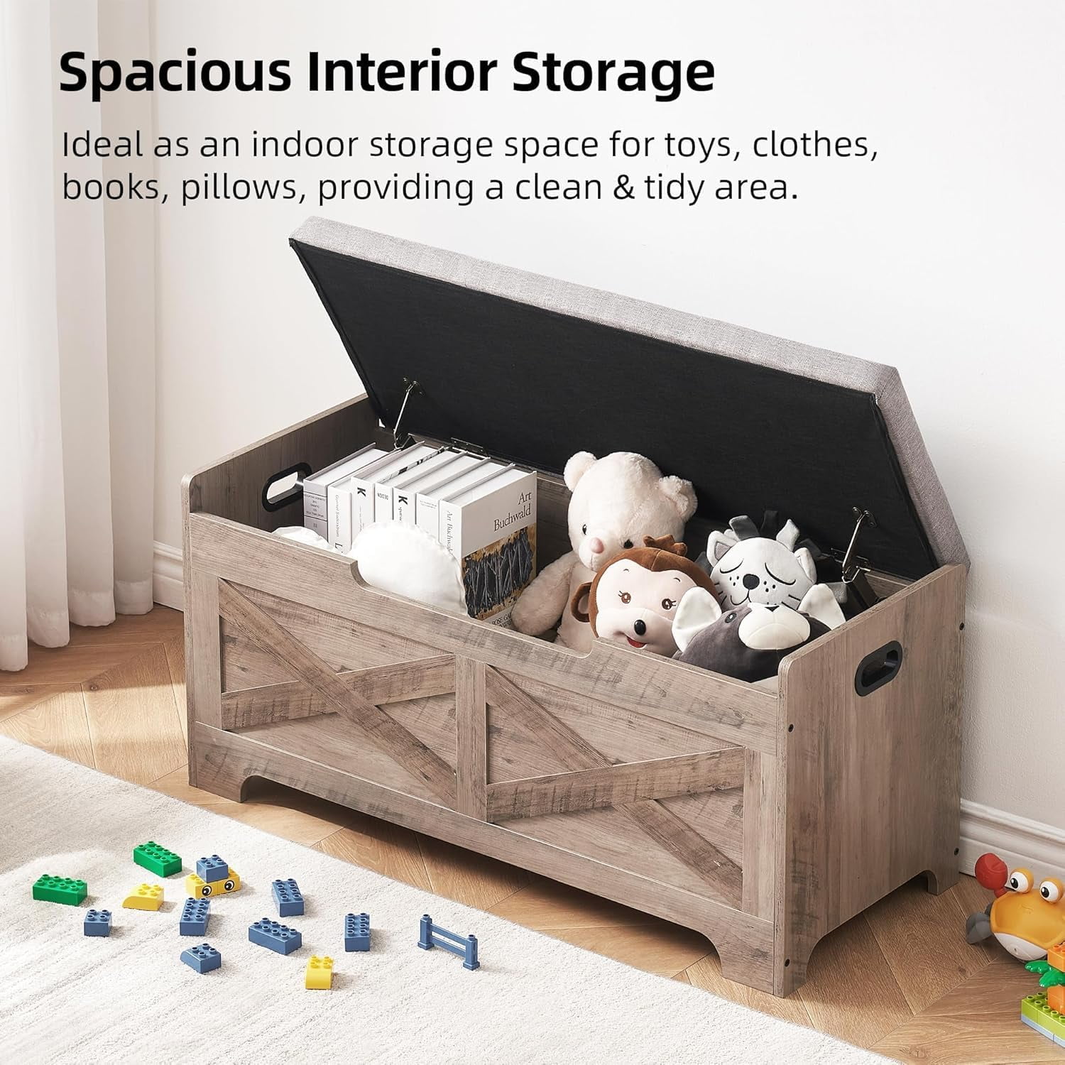 Storage Bench,Wooden Storage Chest,Storage Trunk,Toy Chest with 2 Safety Hinges,Liftable Top,Multifunctional Entryway Organizer for Entryway,Living Room Bedroom
