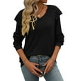 thumbnail image 4 of SHIBEVER Long Sleeve Shirts for Women Trendy Ruffle Sleeve Tops Fall V Neck Solid Color Loose Lady Tops Size L, 4 of 5