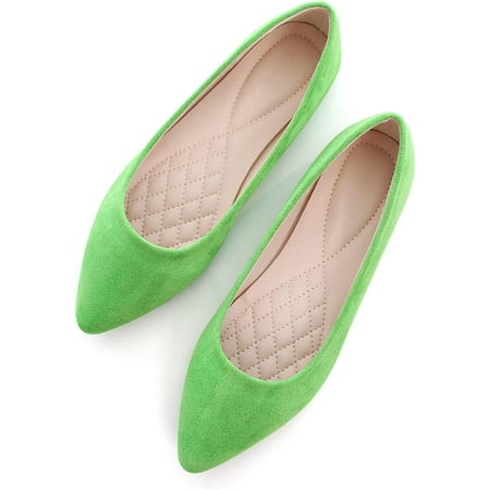 

Pfhytec LU Women s Pointed Toe Ballet Flats Suede Casual Walking Shoes Comfortable Easy Slip-ons