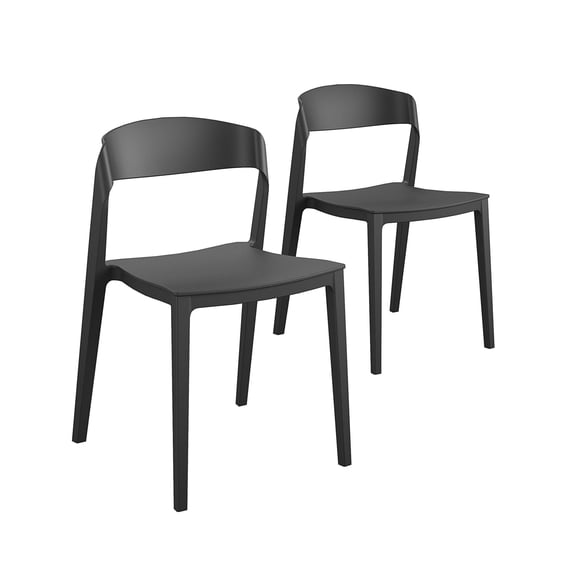 COSCO Outdoor/Indoor Stacking Resin Chair with Ribbon Back, 2-Pack, Black