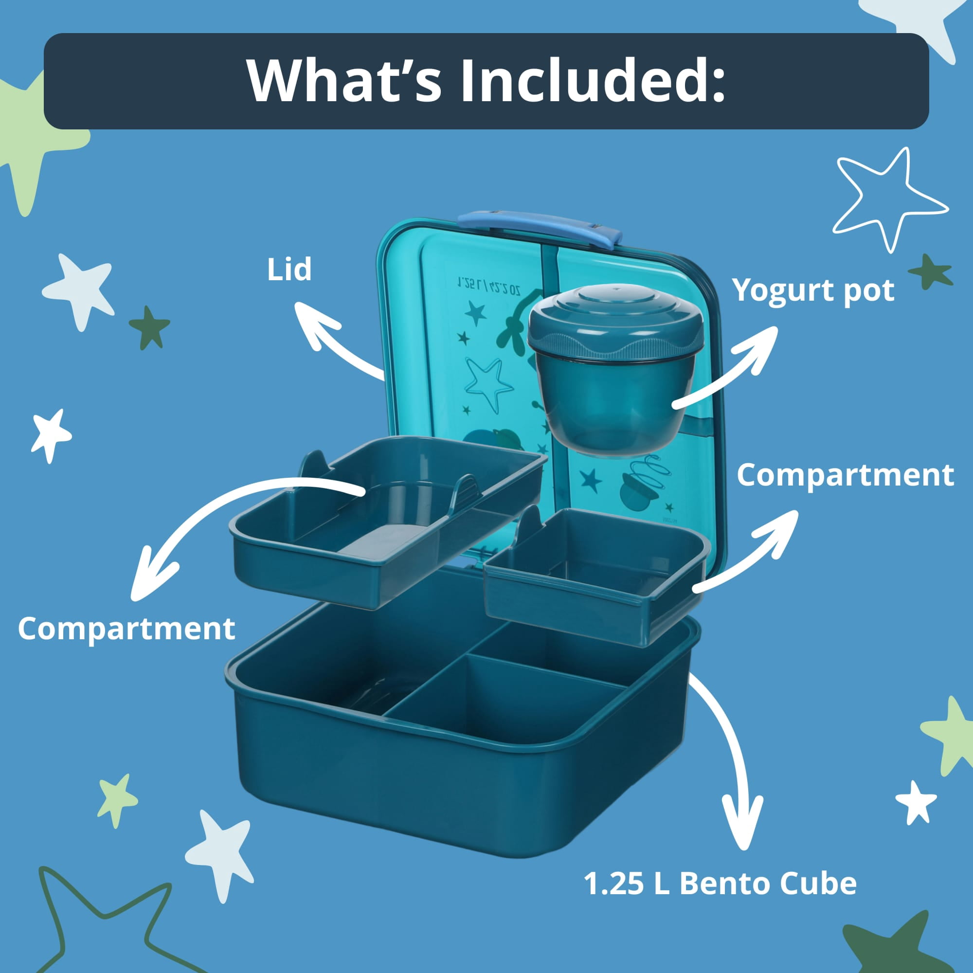 Rubbermaid Pack & Go Alien Laguna Blue 1.25 L Bento Cube, Food Storage Containers, Plastic Containers for Food