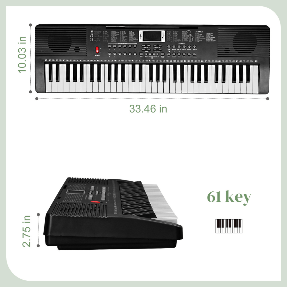 Tcbosik 61 Key Keyboard with Stand, Bench and Music Rest, Piano with Built-In Speakers, Headphone, Microphone, LED Screen and 3 Teaching Modes for Beginners, Black
