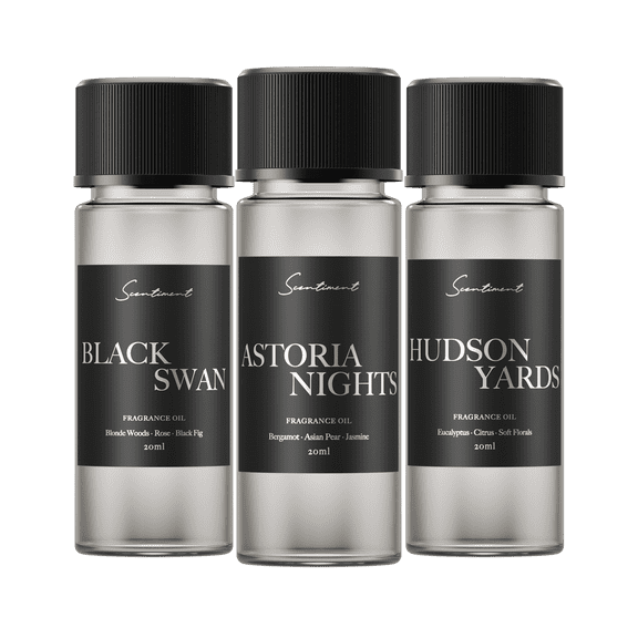 Scentiment New York Hotel Discovery Set - 3 Luxury 20ml Fragrance Oils | Aromatherapy Diffuser Oil Set | Black Swan, Astoria Nights, Hudson Yards
