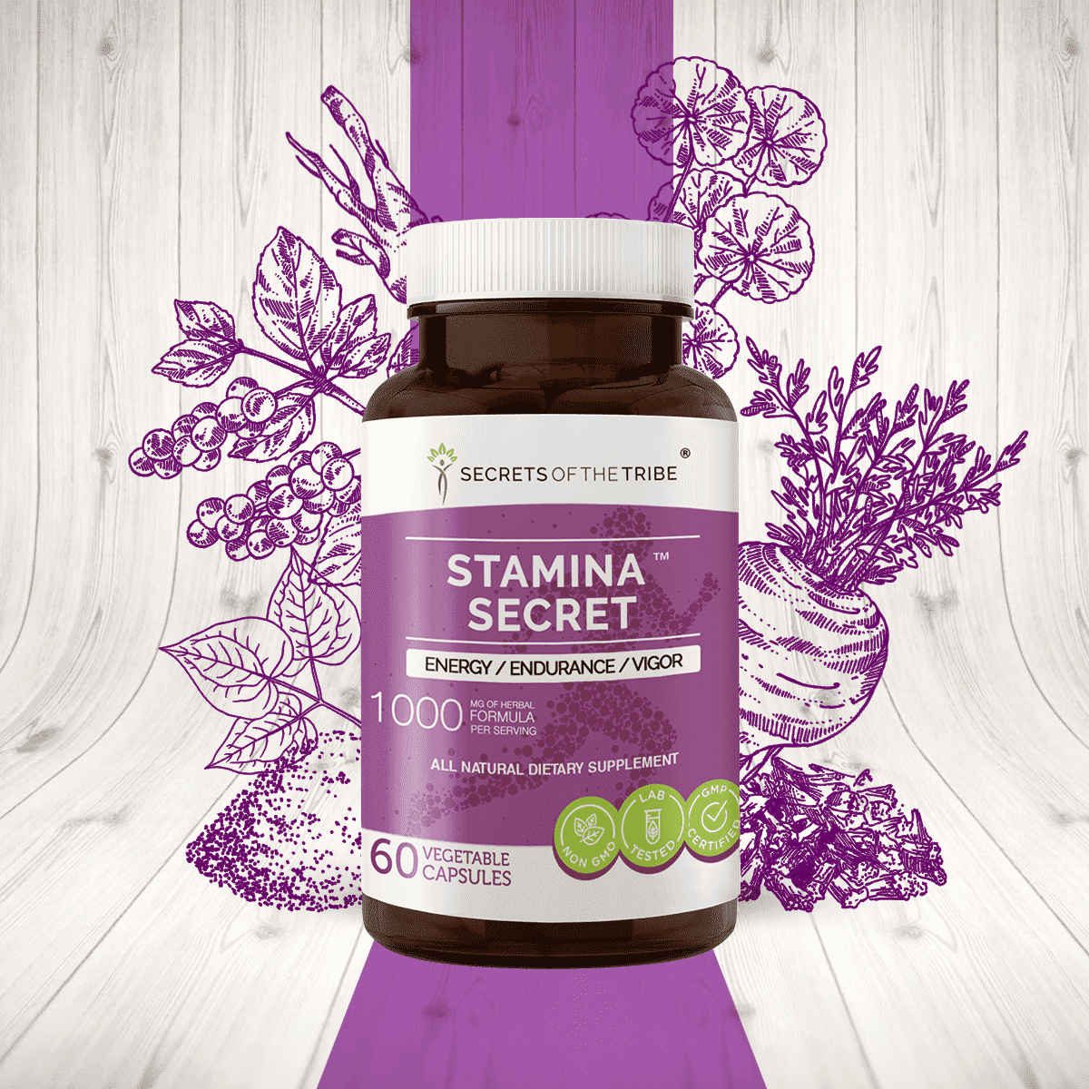 Secrets of the Tribe Stamina Secret Capsules Dietary Supplement, Natural Herb Blend, Made from Maca, Schisandra, Eleuthero Siberian Ginseng, Gotu Kola, Barrenwort - Horny goat weed, Rhodiola 60 Count