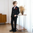 thumbnail image 5 of Boys Gentlemen Tuxedo Suit 6 PCS Wedding Ring Bearer Outfits Blazer Dress Shirts Pants Vest Pocket Squares Dresswear 13 Years, Black, 5 of 7