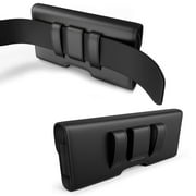 Universal Large Horizontal Belt Clip Holster Synthetic Leather Carrying Pouch Phone Holder Cover with Belt Clip & Loops (Holds Phone Up To 7 Inch) [Black]