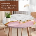 thumbnail image 4 of Pink Gold Marble Round Tablecloth, Fitted Table Cover with Elastic for 45"-54" Round Tables, Modern Abstract Marble Crack Texture Table Cloth Outdoor Indoor Dinning Party Waterproof Tablecloths, 4 of 7