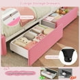thumbnail image 6 of Pink Princess Beds Twin Size with LED Lights & Power Outlets, Twin Velvet Upholstered Platform Bed Frame with Bookcase Headboard and Storage Drawers, Girls Beds for Bedroom, 6 of 9