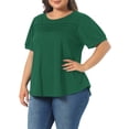 thumbnail image 2 of DARING DIVA Women's Plus  Crew Neck Pleated Casual Crew Neck Tunic Blouse 1X Dark Green, 2 of 6