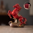 thumbnail image 5 of Ceramic Horse Statue,Chinese Feng Shui Red Horse Figurines for Fire Horse Year 2026, Chinese FireHorse Decorations,Zodiac Animal Sculpture Home Tabletop Ornament with Small Wooden Base, 5 of 9