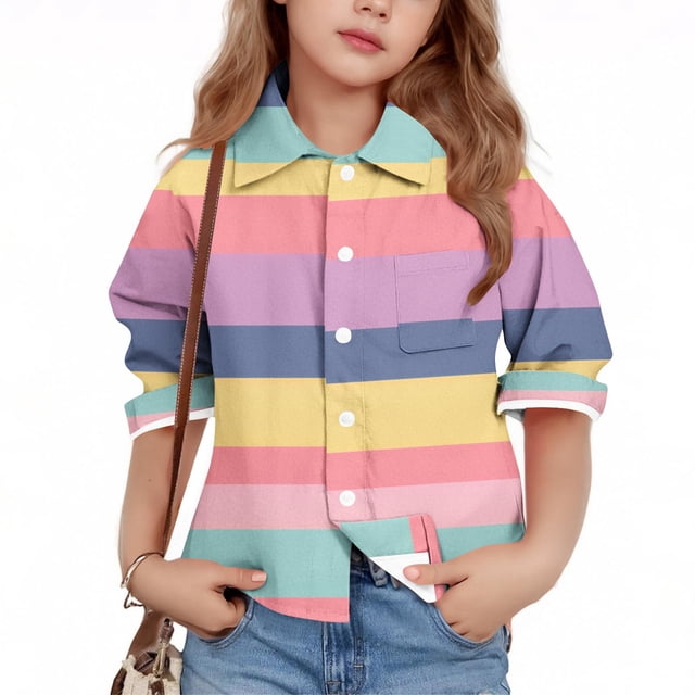 YUNAFFT Chemise à Rayures Imprimées pour Garçons et Filles à Manches Longues Col Rabattu Décontractée Printemps Été Haut d'Extérieur