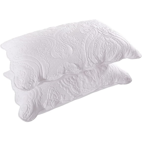Quilted Pillow Shams Set of 2, Decorative Microfiber Standard Bed Pillow Shams, Soft Pillow Covers with Envelope Closure (White, 2Pcs:20 x 26inch)