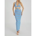 thumbnail image 3 of Women Knit Dress, Tie-up Halter Dress Striped Summer Long Dress for Party Cocktail, 3 of 9