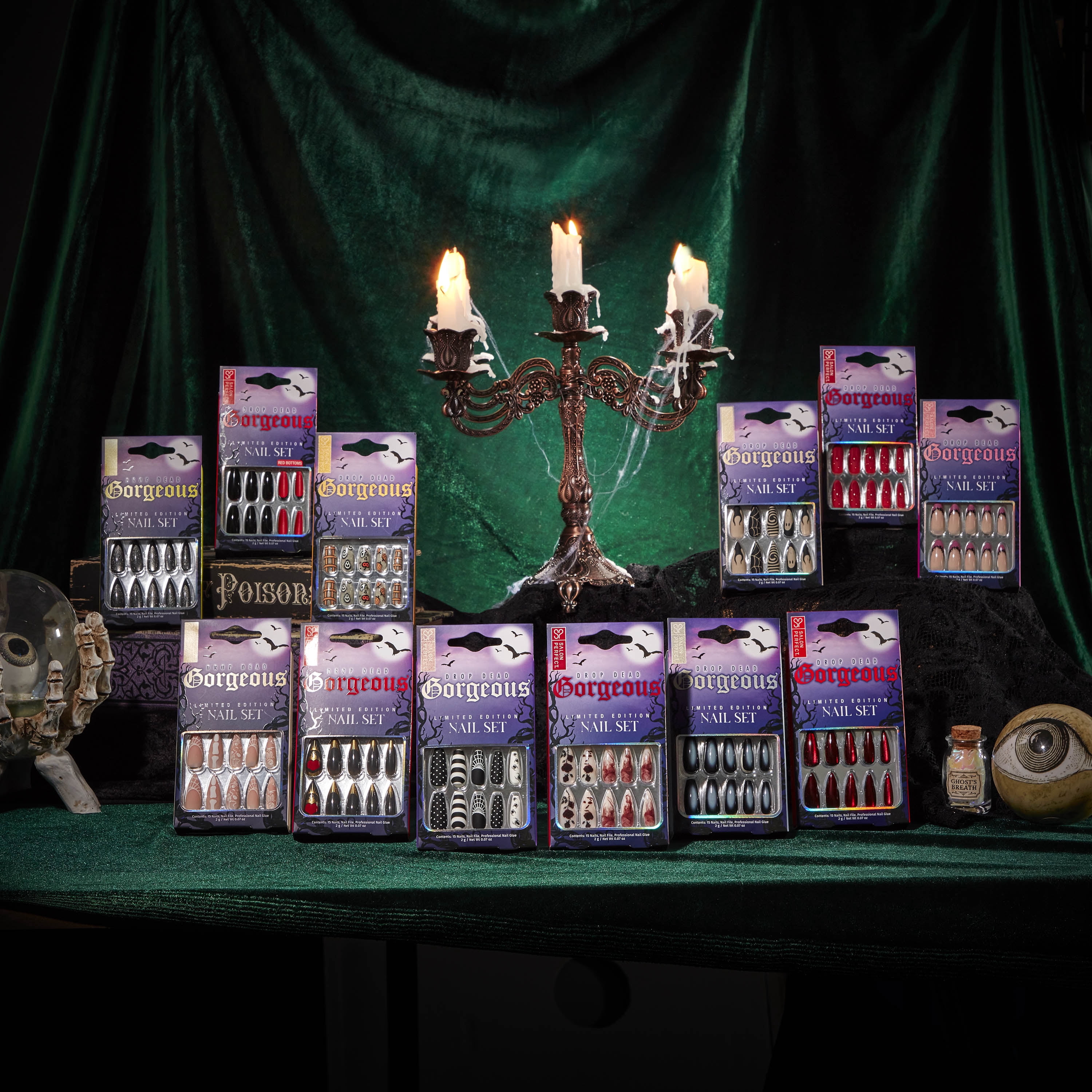 Salon Perfect Halloween Press On Nails, 226 Orange Pumpkin Coffin Fake Nail Kit, 15 Nails