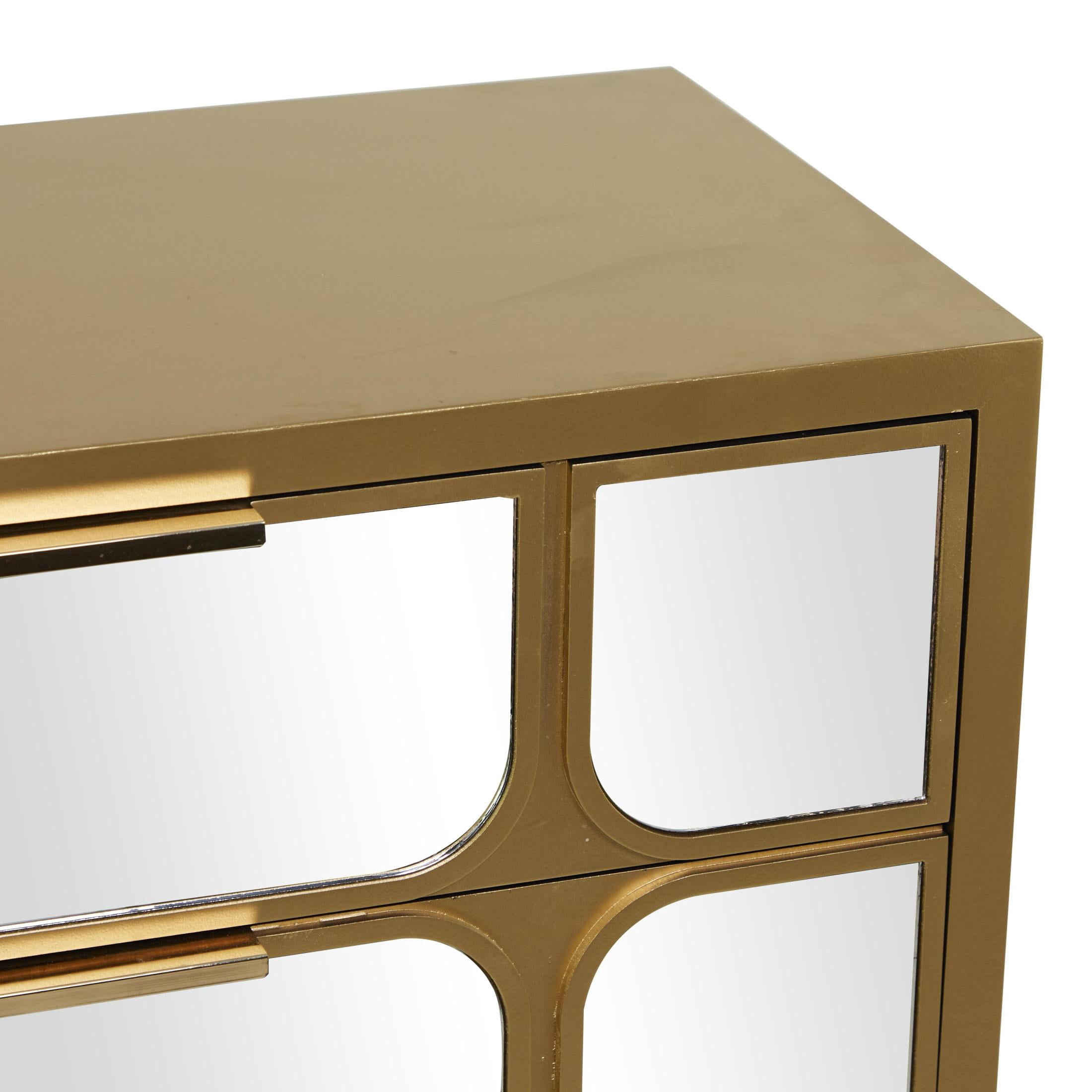 DecMode 32" x 32" Gold Wooden 3 Drawer Chest with Mirrored Front, 1-Piece
