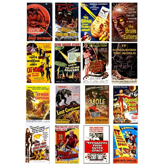 Science Fiction Movie Poster Stickers - Set of 16