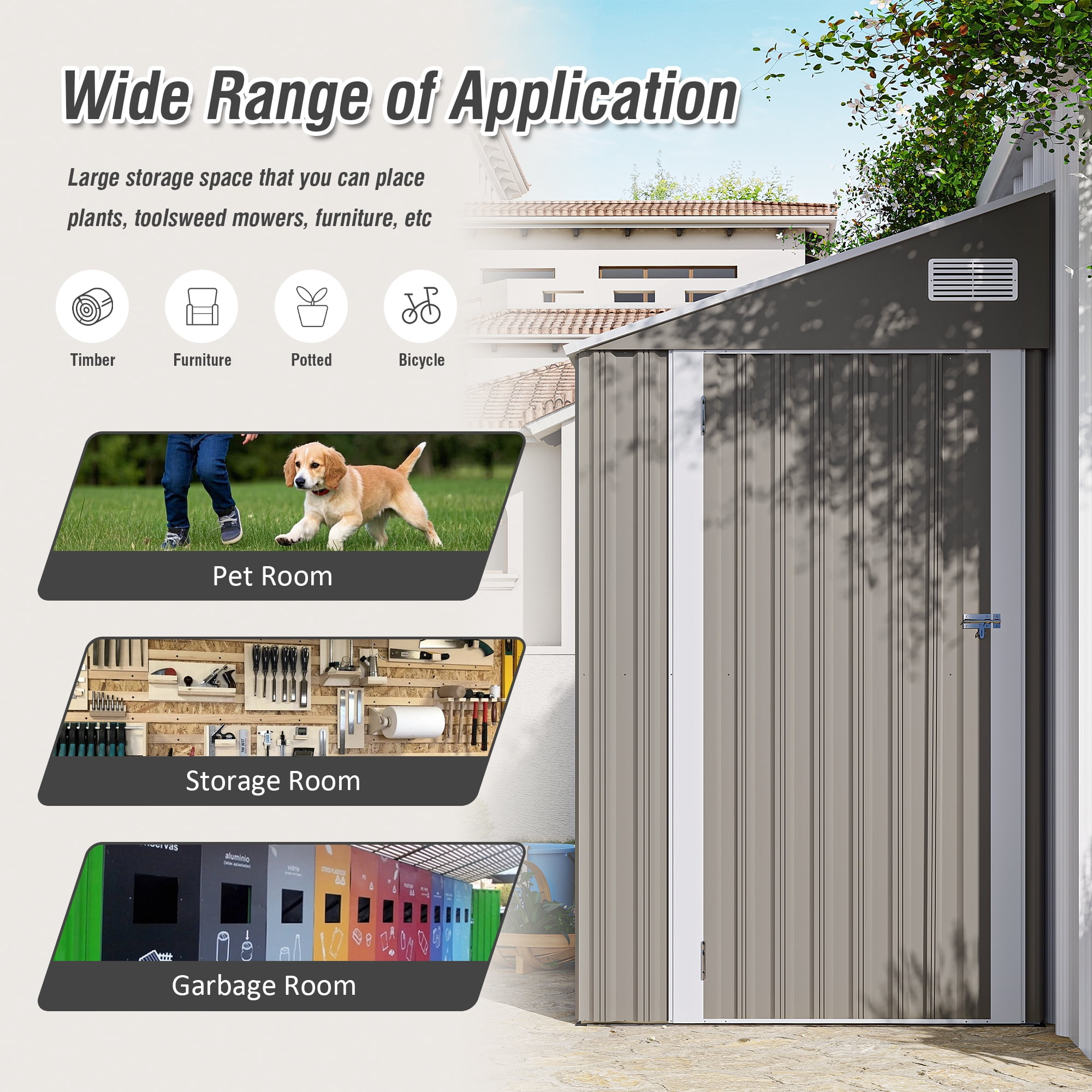 Leumius Outdoor Metal Storage Shed with Single Hinge Door Metal Garden Tool Shed with Lockable Door for Garden Lawn Backyard Dark Gray