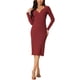 thumbnail image 1 of Vestido de suéter midi de punto ajustado con cuello en V y frente retorcido de manga larga para mujer, corte lateral, talla XL, color rojo vino, 1 of 6