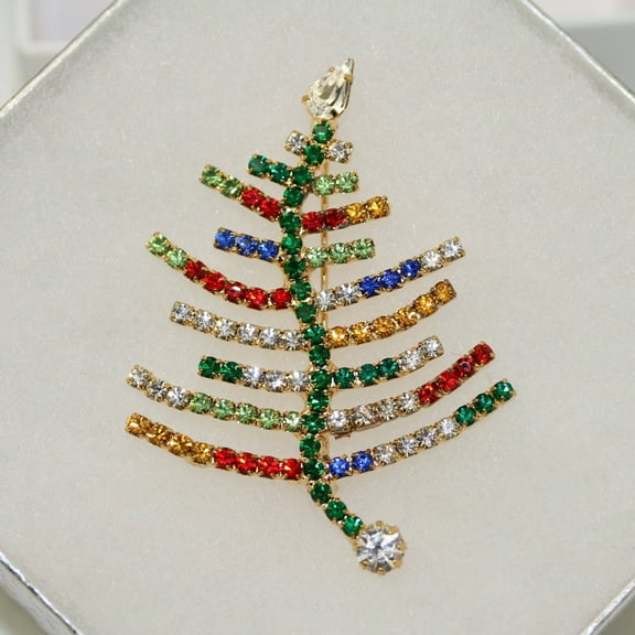 Sparkling Rhinestone Christmas Tree Brooch, Xmas Pin, Holiday Fashion Jewelry Gift