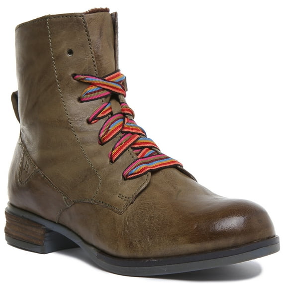 Josef Seibel Sanja 04 Women's Lace Up Leather Ankle Boot With Side Zip In Olive Size 10