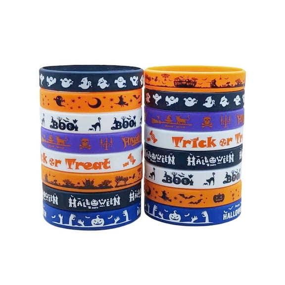 Halloween Rubber Bracelets 32 PCS Bulk Halloween Party Favors Supplies Silicone Wristbands for Trick or Treat Gifts Toys Goodie Bag Fillers Stuff Classroom Prizes for Kids Teens Girls Boys