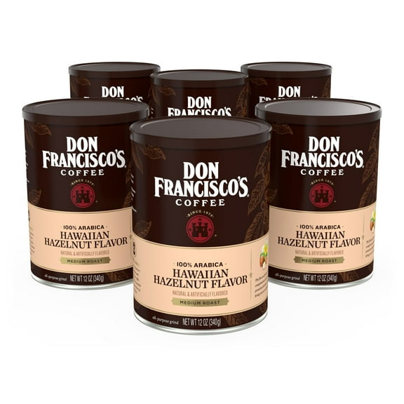 Don Francisco's Hawaiian Hazelnut Ground Coffee - Rich & Aromatic 100% Arabica Beans (6 x 12 oz Recyclable Cans)