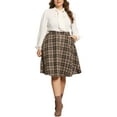 thumbnail image 2 of Agnes Orinda Plus Size Vintage Skirt for Women Plaid Elastic High Waist Button Front A-Line Skirt 2X Brown, 2 of 6